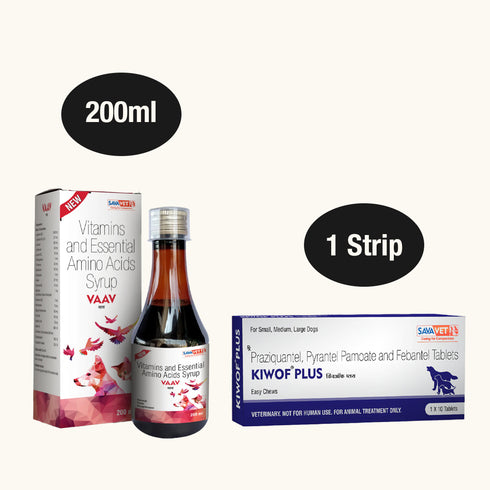 Savavet Kiwof Plus Dog Dewormer and Vaav Syrup for Dogs Combo