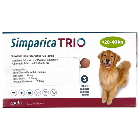 Zoetis Simaprica Trio tablet (20-40kg) and Virbac Clinar M Shampoo Tick & Flea Control Combo fo Dogs