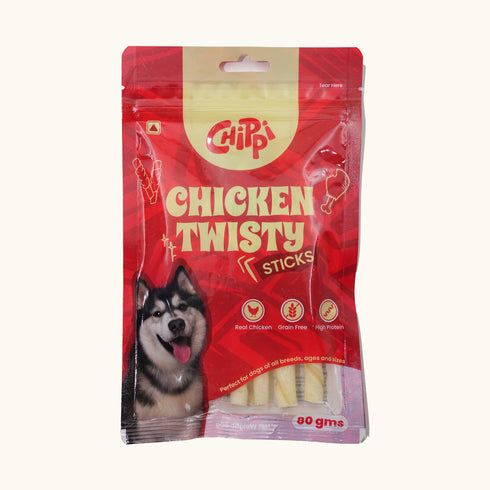 CHIPPI CHICKEN TWISTY STICKS DOG TREATS 80GM
