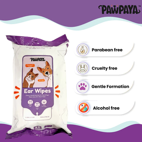Pawpaya Ear Wipes for Dogs & Cats | 25 Wipes