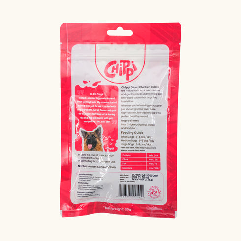 CHIPPI DICED CHICKEN CUBES DOG TREATS 80GM