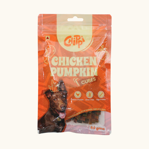 CHIPPI CHICKEN PUMPKIN CUBES DOG TREATS 80GM
