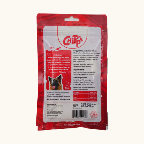 CHIPPI CHICKEN TWISTY STICKS DOG TREATS 80GM