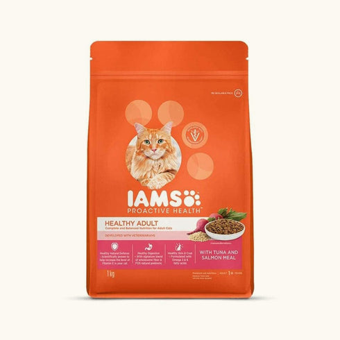 Iams Proactive Healthy Adult
1+ Years Dry Premium Cat Food With Chicken & Salmon Meal- 1Kg