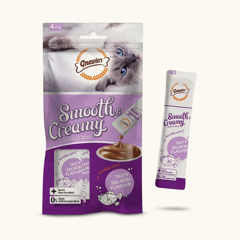 Gnawlers Smooth Creamy Treat with Salmon – Wet Treat – Adult Cat Treat