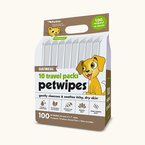 Petkin Oatmeal Travel Pack Pet Wipes - 100 Pcs