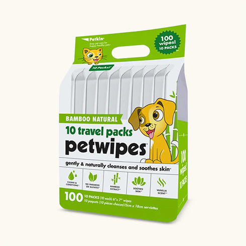 Petkin Bamboo Natural Travel Pack Pet Wipes - 100 pcs