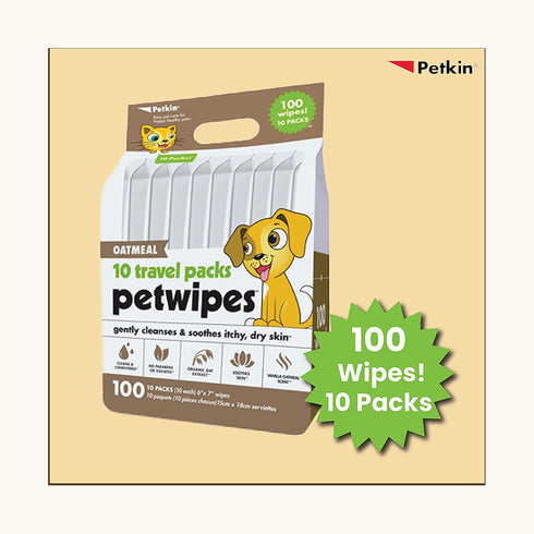 Petkin Oatmeal Travel Pack Pet Wipes - 100 Pcs