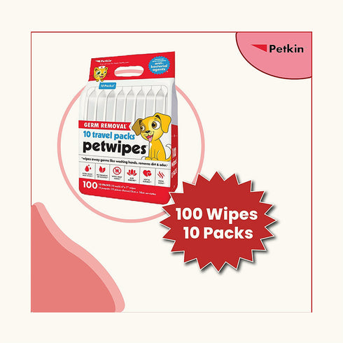 Petkin Germ Removal Travel Pack Pet Wipes - 100 Pcs