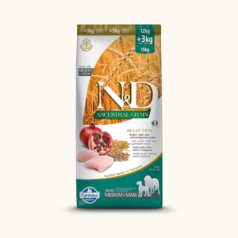 Farmina N&D Chicken & Pomegranate Ancestral Grain Selection Adult Medium Maxi Dog Dry Food