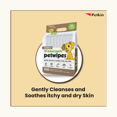 Petkin Oatmeal Travel Pack Pet Wipes - 100 Pcs