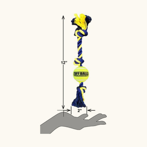 Petsport Twisted Chews Mini Three Knot Cotton Rope with Tuff Ball Dog Toys-12/1.8 inch