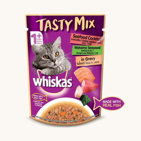 Whiskas Seafood Cocktail With Wakame Seaweed in Gravy Tasty Mix Adult Cat Wet Food