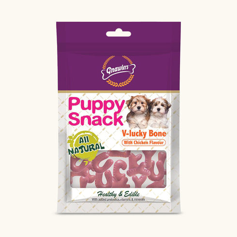 Gnawlers Puppy Snack V-Lucky Bone with Chicken Flavour Dog Treats