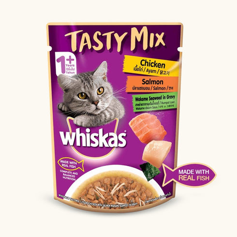 Whiskas Chicken With Salmon Wakame Seaweed In Gravy Tasty Mix Adult Cat Wet Food