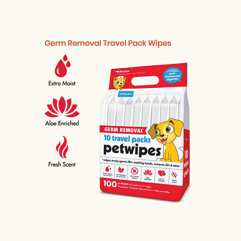 Petkin Germ Removal Travel Pack Pet Wipes - 100 Pcs