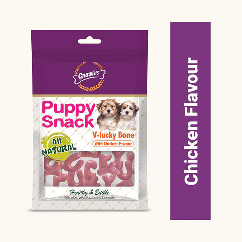 Gnawlers Puppy Snack V-Lucky Bone with Chicken Flavour Dog Treats