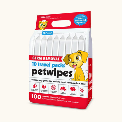 Petkin Germ Removal Travel Pack Pet Wipes - 100 Pcs